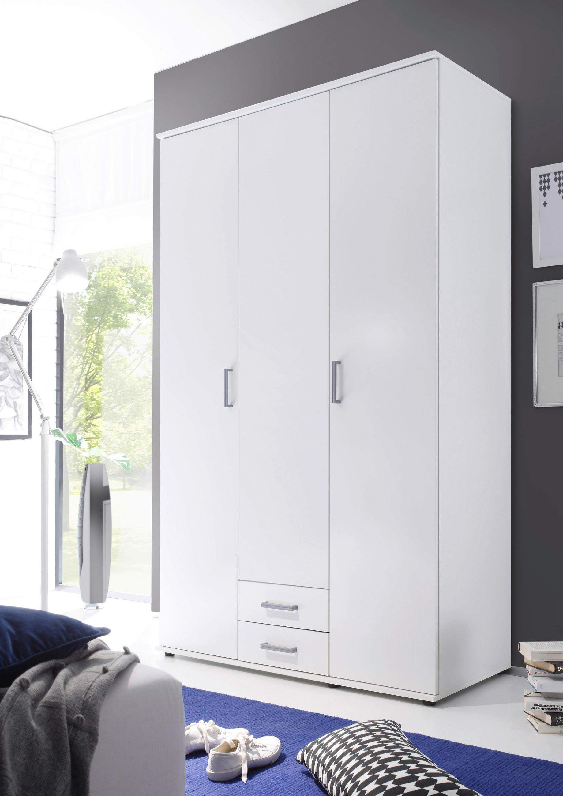 DREHTÜRENSCHRANK 120/196/54 cm 3-türig Weiß  - Alufarben/Weiß, KONVENTIONELL, Holzwerkstoff/Kunststoff (120/196/54cm) - Boxxx
