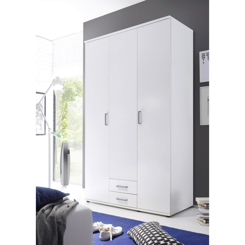 Thumbnail - Boxxx Drehtürenschrank, Weiß, Holzwerkstoff, 4 Fächer, 2 Schubladen, 120x196x54 cm, Schlafzimmer, Kleiderschränke, Dreht...