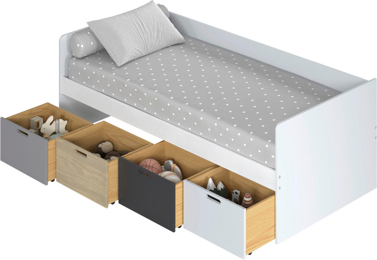 POSTEL S ÚLOŽNÝM PROSTOREM, 90/200 cm, šedá, přírodní barvy, černá - šedá/bílá, Moderní, dřevo/kompozitní dřevo (90/200cm) - MID.YOU