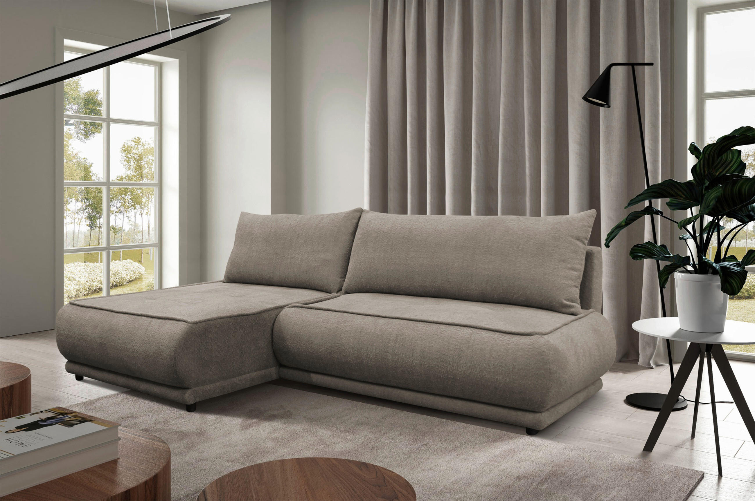 ECKSOFA PAROS Beige Bouclé  - Beige/Schwarz, Design, Kunststoff/Textil (179/277cm) - MID.YOU