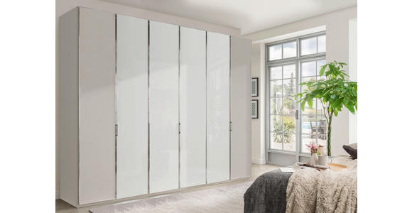 DREHTÜRENSCHRANK 300/216/58 cm 6-türig Grau, Weiß - Chromfarben/Weiß, Design, Glas/Holzwerkstoff (300/216/58cm) - Novel