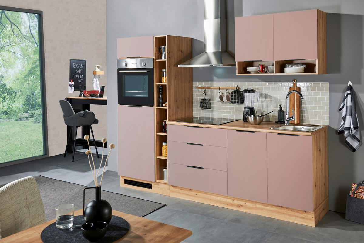 KÜCHENLEERBLOCK 250 cm   in Rosa, Eiche Artisan  - Schwarz/Eiche Artisan, Design, Holzwerkstoff/Kunststoff (250cm) - MID.YOU