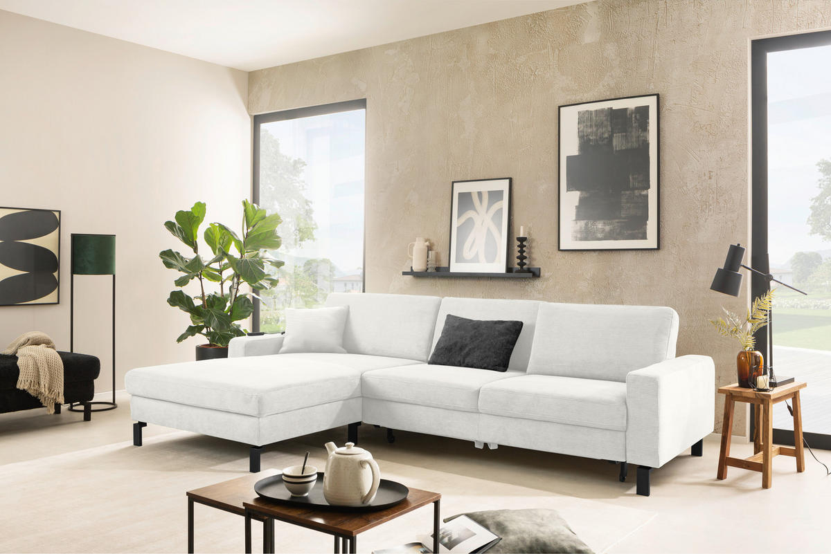 ECKSOFA in Cord Weiss  - Weiss/Schwarz, Design, Textil/Metall (185/298cm) - Pure Home Lifestyle