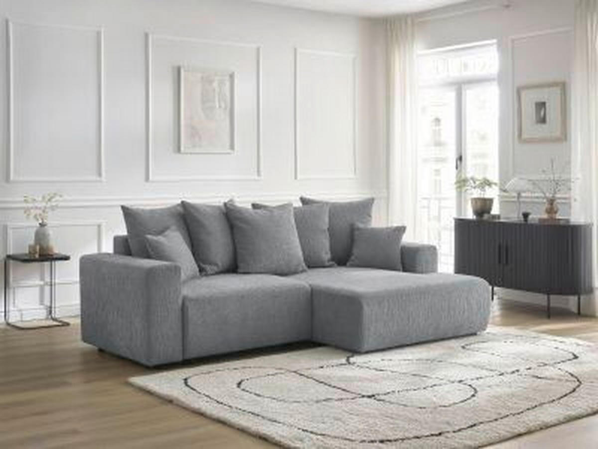 ECKSOFA Ottomane rechts  ATILLA Dunkelgrau Struktur  - Dunkelgrau/Schwarz, MODERN, Kunststoff/Textil (244/149cm)