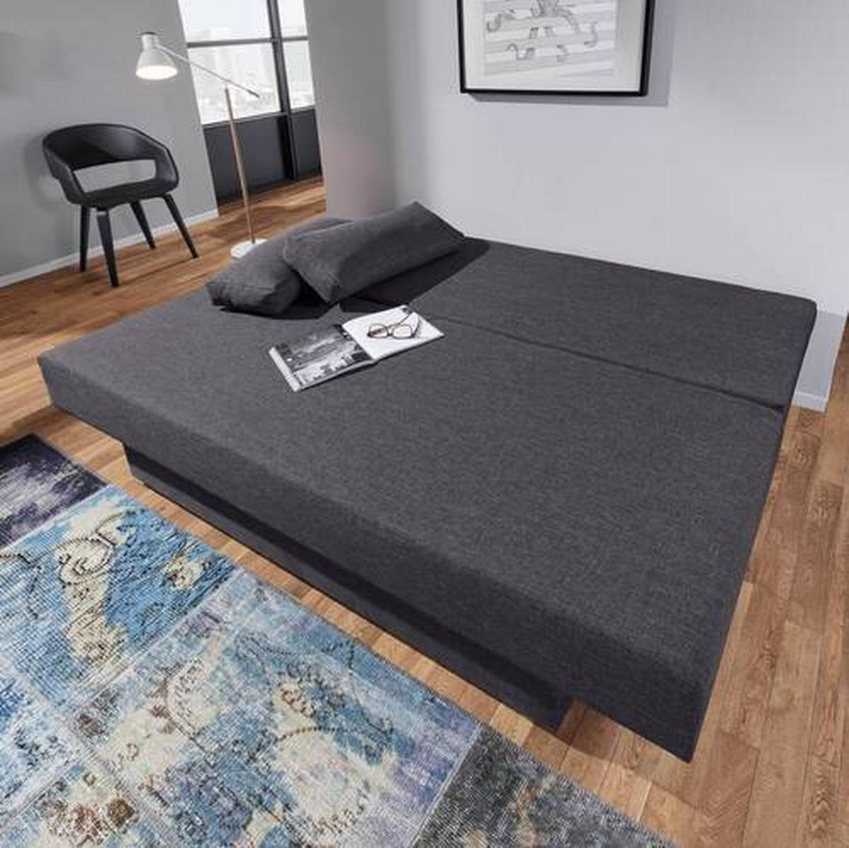 SCHLAFSOFA Webstoff Dunkelgrau  - Dunkelgrau/Alufarben, Design, Kunststoff/Textil (190/74-86/80cm) - Carryhome