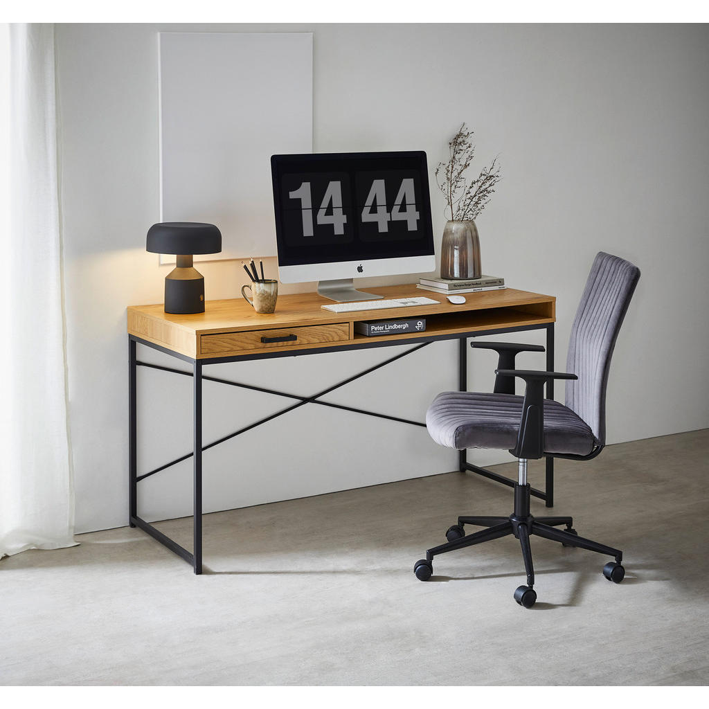 Thumbnail - Carryhome Schreibtisch, Wildeiche, Metall, 1 Schublade(n) Schubladen, rechteckig, eckig, Wange, 58x76x140 cm, Reach, Arb...