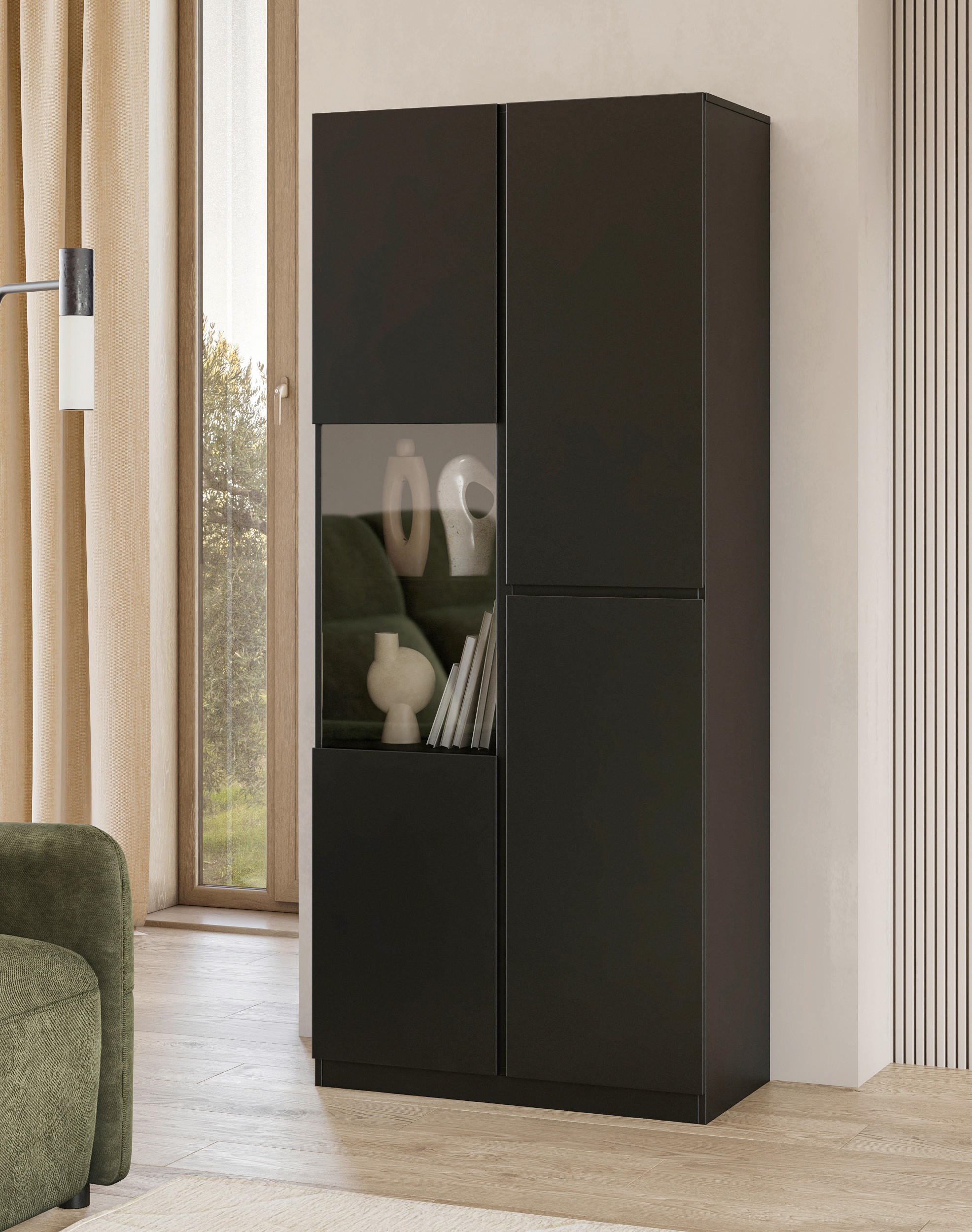VITRINE Bern in Schwarz  - Schwarz, Design, Glas/Holzwerkstoff (79,4/187,5/40cm) - MID.YOU