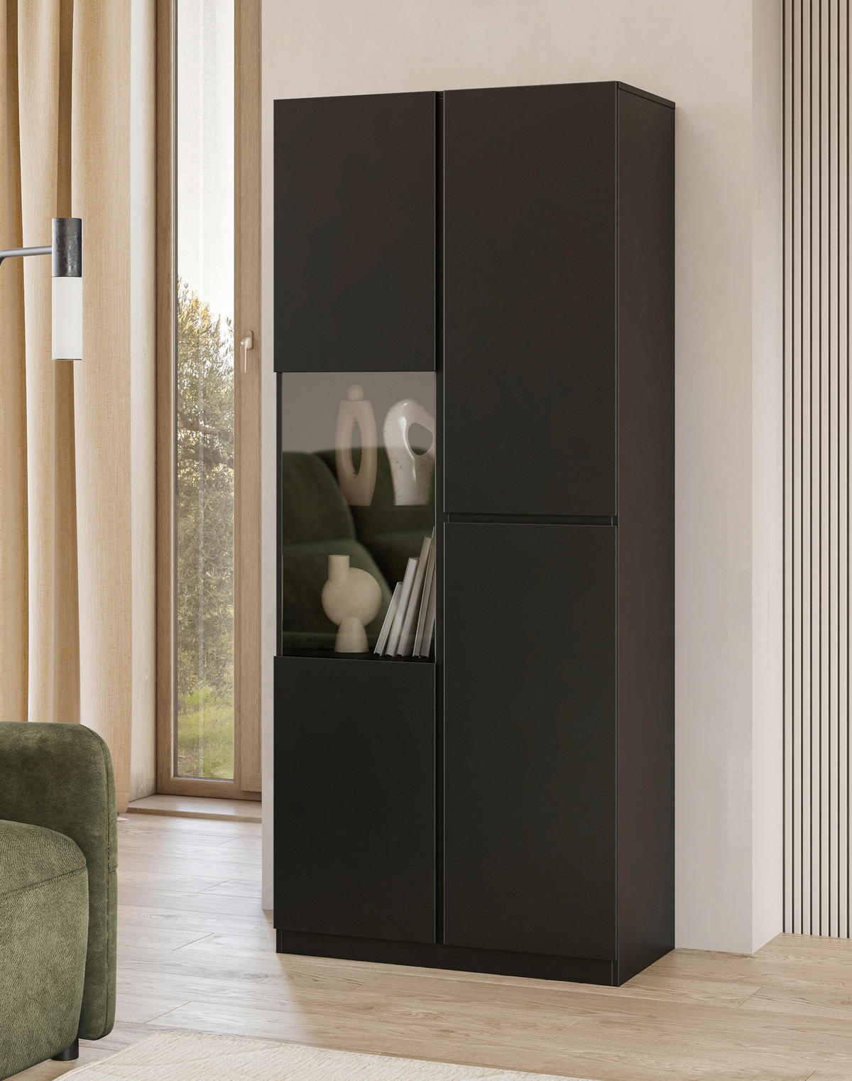 VITRINE Schwarz  - Schwarz, Design, Glas/Holzwerkstoff (79,4/187,5/40cm) - MID.YOU