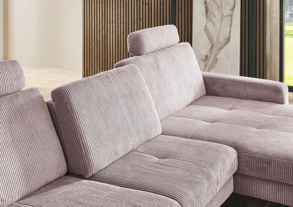 ECKSOFA in Cord Altrosa  - Schwarz/Altrosa, Modern, Textil/Metall (302/177cm) - Beldomo Style