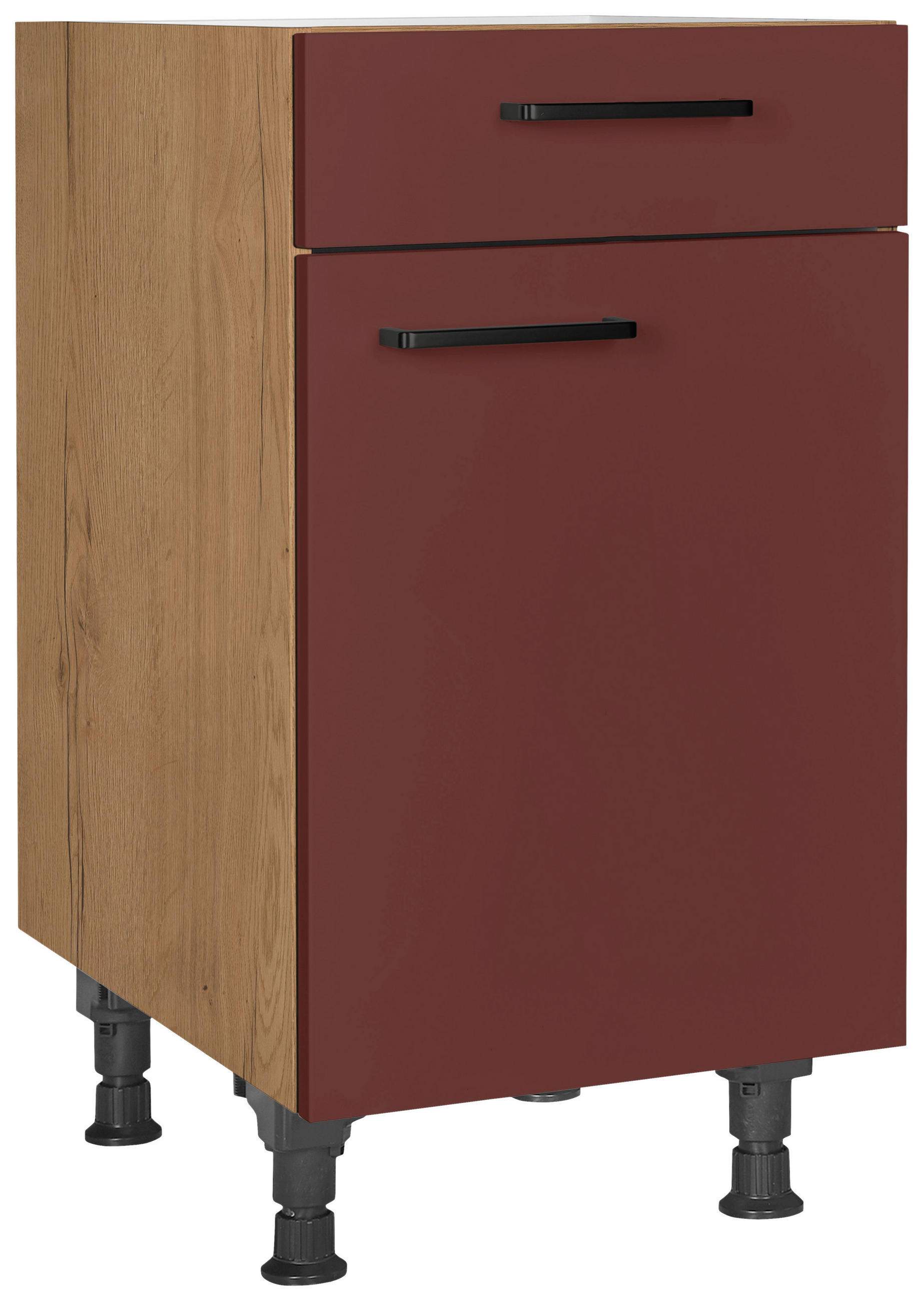 Nobilia Schubkastenunterschrank Easytouch Rot, Eiche 45x87x56 cm