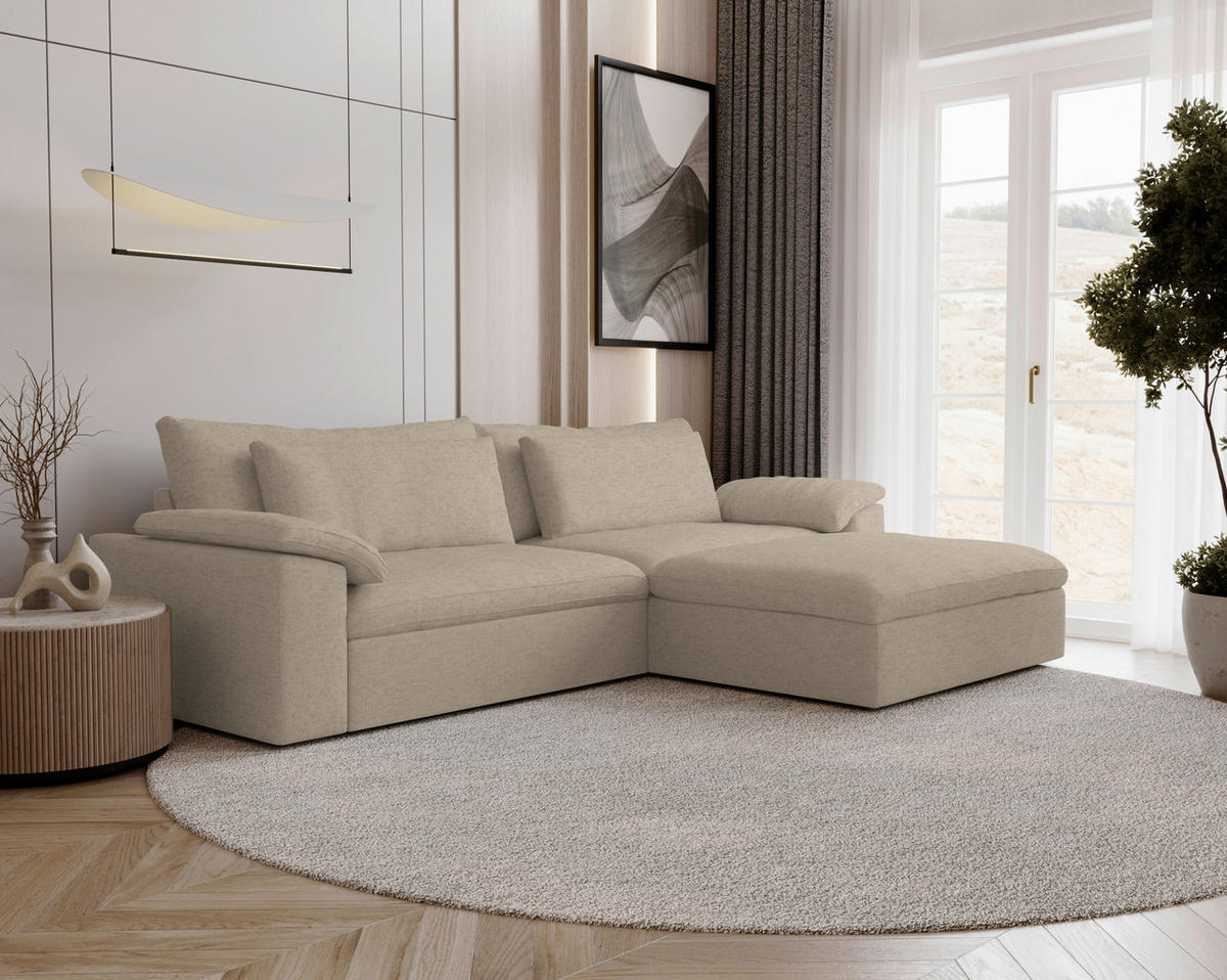 ECKSOFA Flachgewebe Naturfarben  - Schwarz/Naturfarben, Modern, Kunststoff/Textil (306/198cm) - Carryhome