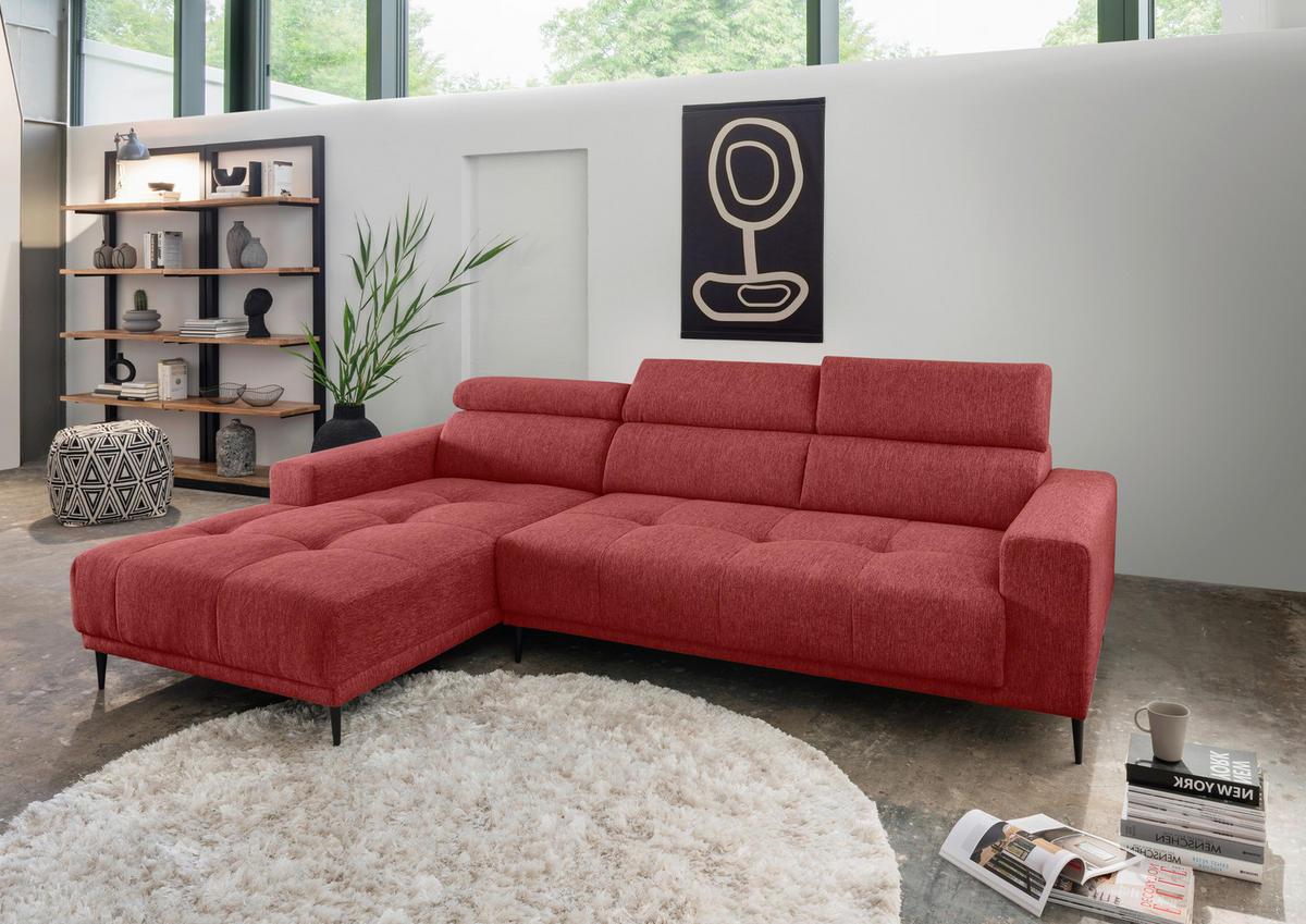 ECKSOFA Rot Chenille  - Rot/Schwarz, KONVENTIONELL, Textil/Metall (188/276cm) - Livetastic
