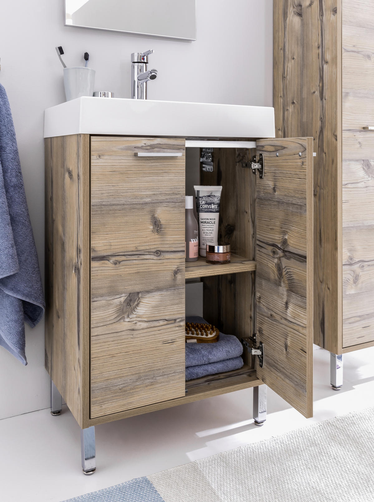 WASCHTISCHKOMBI 50 cm  - Chromfarben/Fichtefarben, KONVENTIONELL, Holzwerkstoff/Stein (50cm) - Stylife