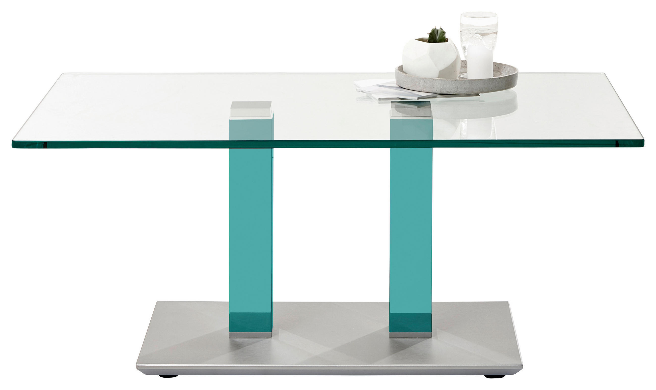 COUCHTISCH Klarglas 110/70/46-65 cm rechteckig Türkis, Edelstahlfarben  - Türkis/Edelstahlfarben, Design, Glas/Kunststoff (110/70/46-65cm)