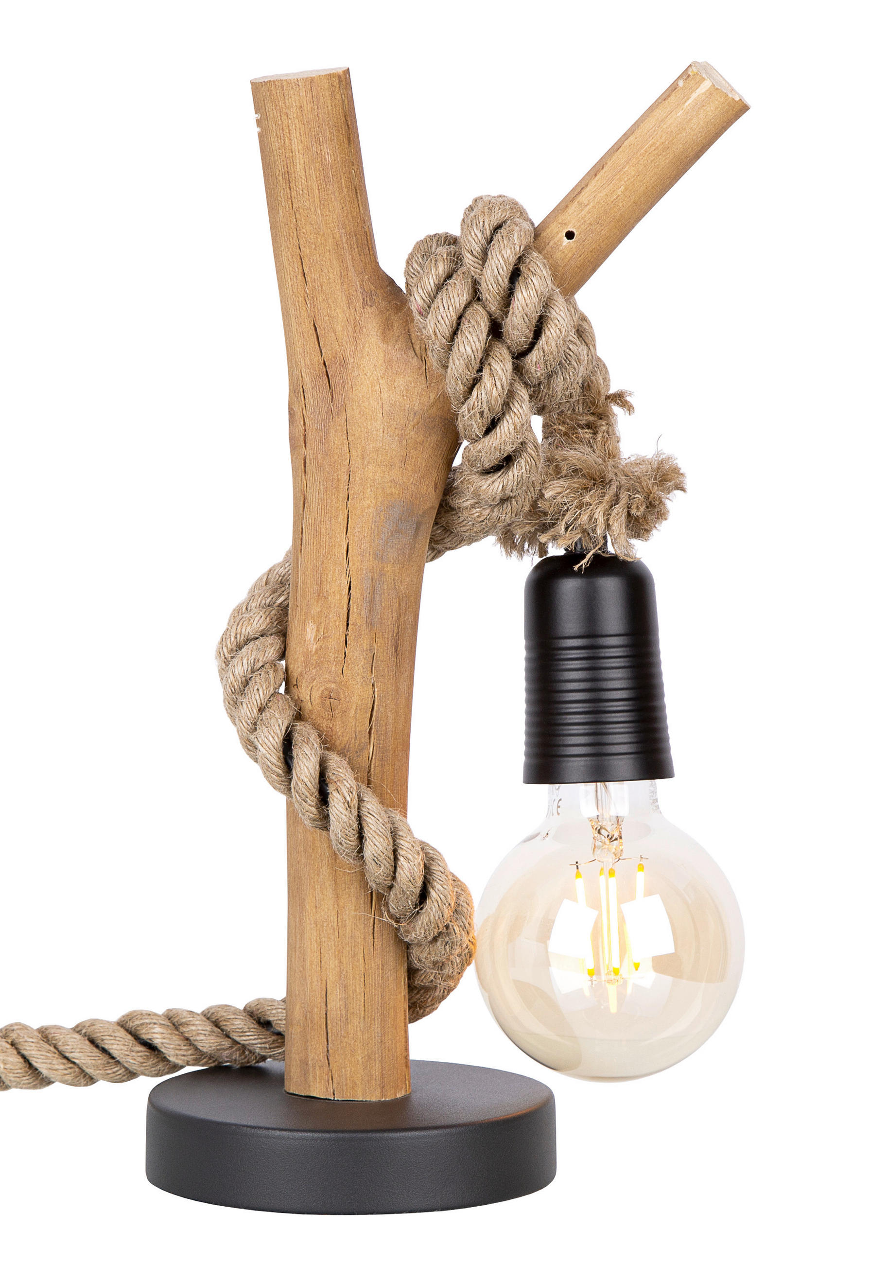 TISCHLEUCHTE   - Eichefarben/Schwarz, Natur, Holz/Metall (40cm)