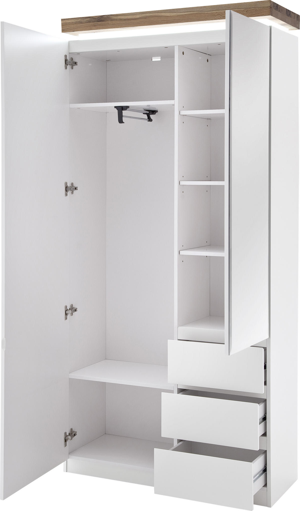 GARDEROBENSCHRANK Romina  in 91/198/38 cm  - Weiss/Eichefarben, Design, Glas/Holz (91/198/38cm) - Novel