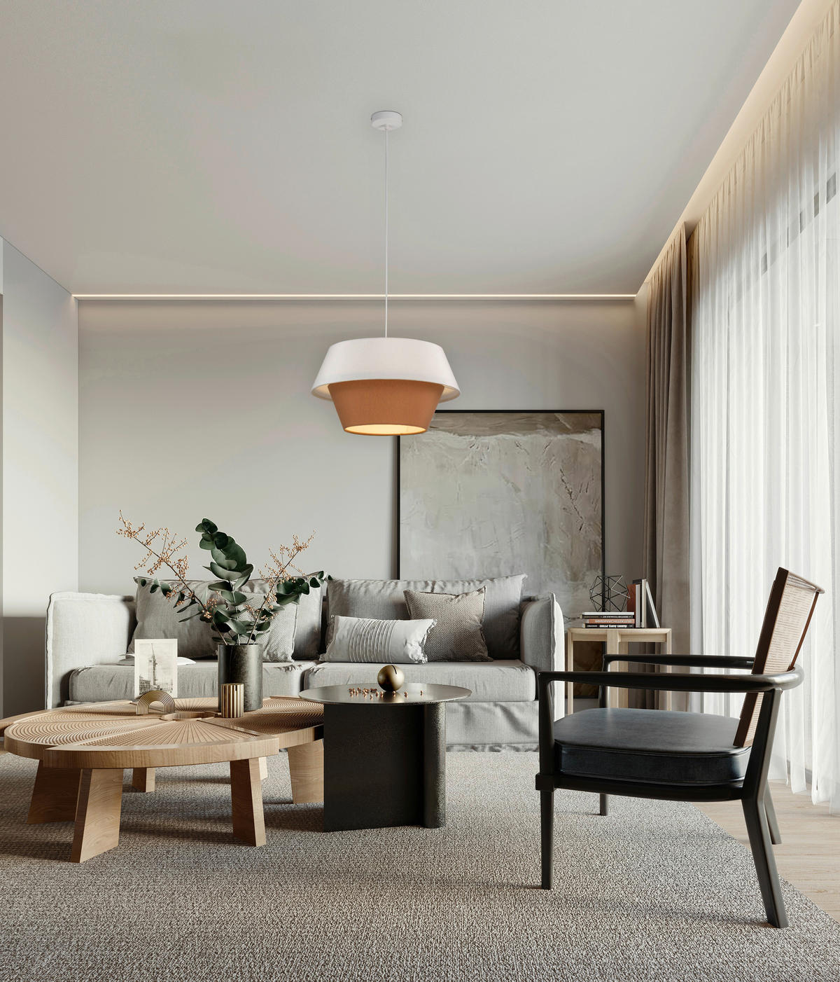 HÄNGELEUCHTE 45/130 cm  - Weiß/Mokka, Trend, Kunststoff/Textil (45/130cm) - Collett's Monde