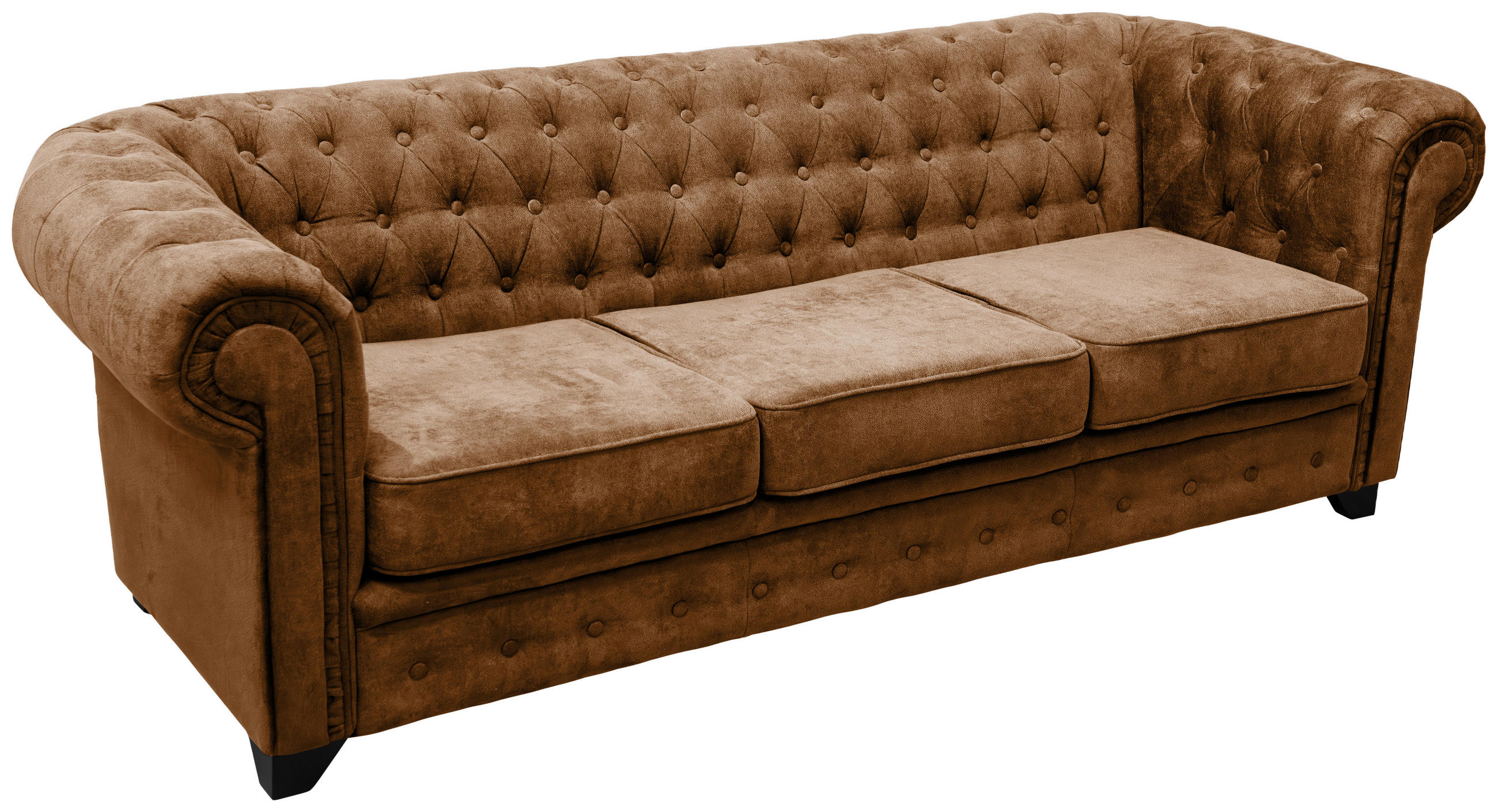 CHESTERFIELD-SOFA CHESTERFIELD Flachgewebe Cognac  - Cognac/Schwarz, KONVENTIONELL, Holz/Textil (225/72/92cm) - Livetastic