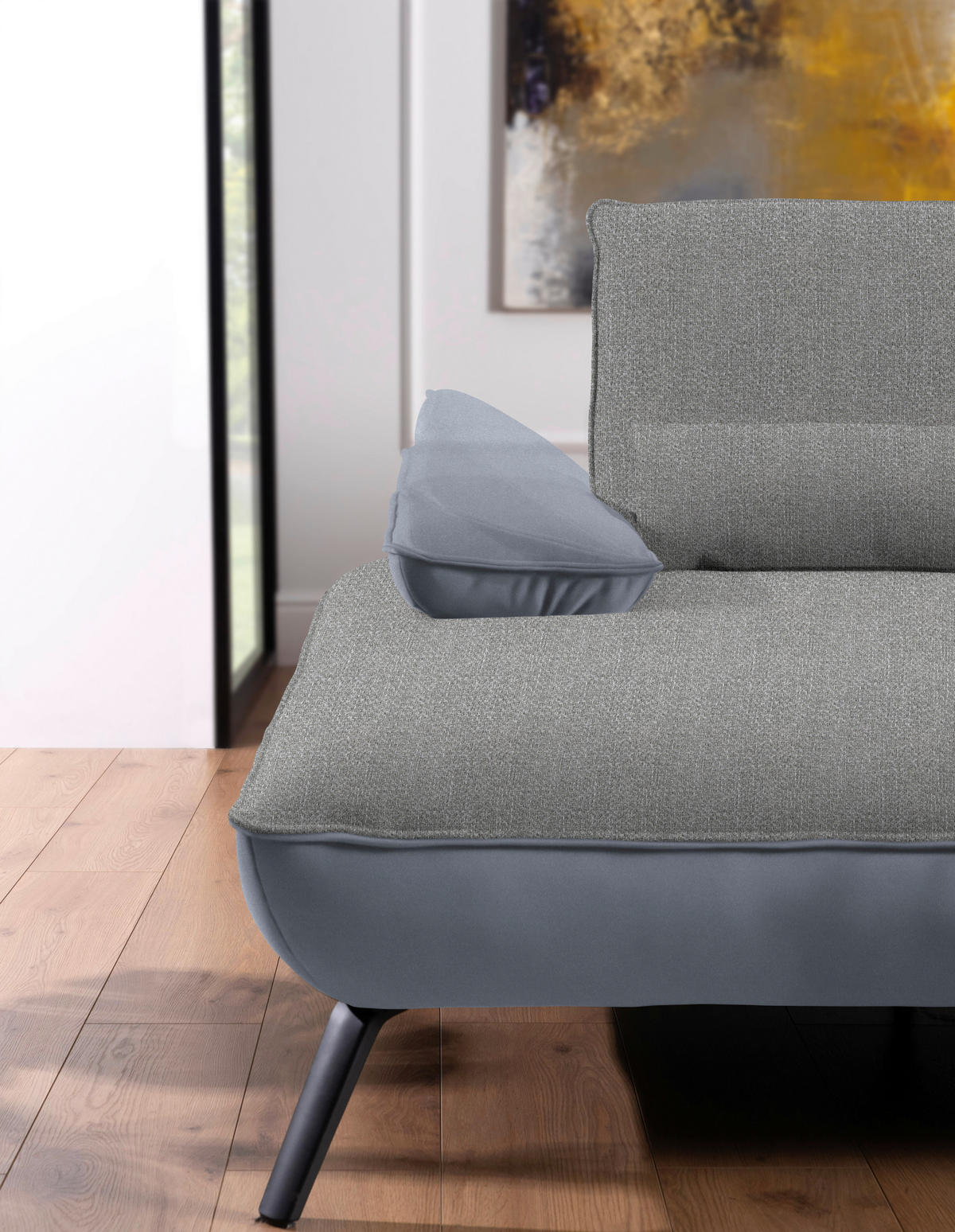 ECKSOFA in Flachgewebe Hellgrau  - Hellgrau/Schwarz, Design, Textil/Metall (191/273cm) - Moderano