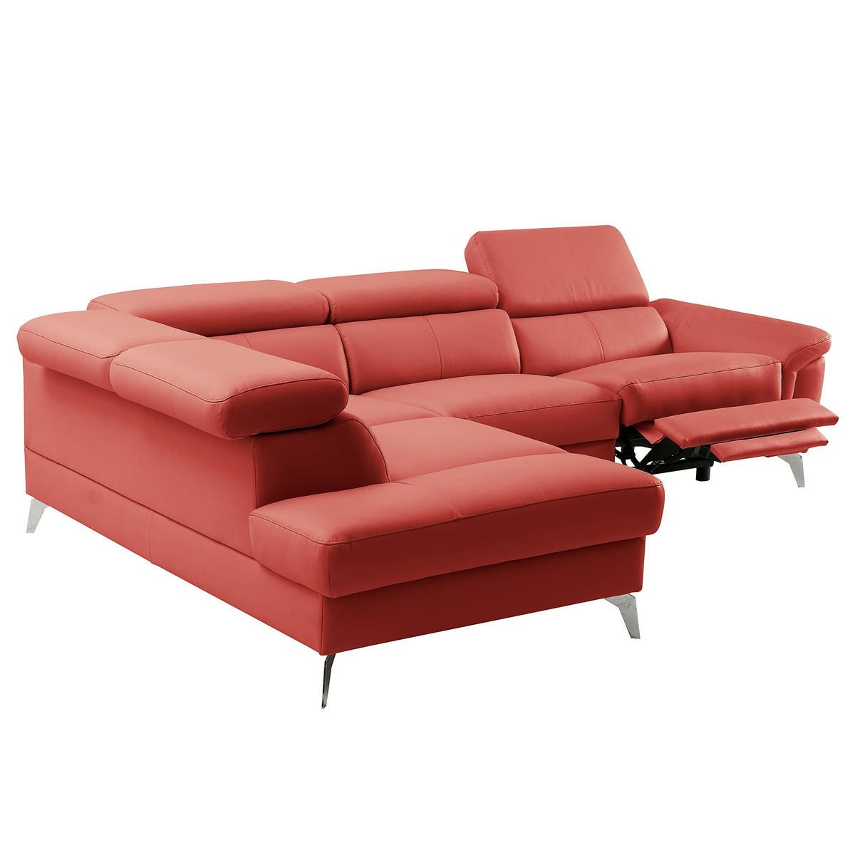 ECKSOFA Lederlook Echtleder Rot  - Chromfarben/Rot, Design, Leder/Textil (210/265cm) - Livetastic
