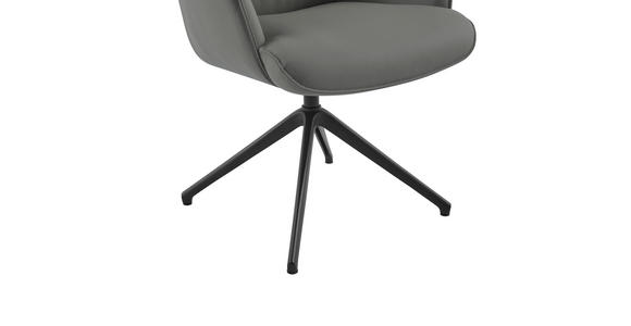 ARMLEHNSTUHL in Aluminium, Eisen Echtleder pigmentiert - Schwarz/Grau, Design, Leder/Metall (65/92/67,5cm) - Novel