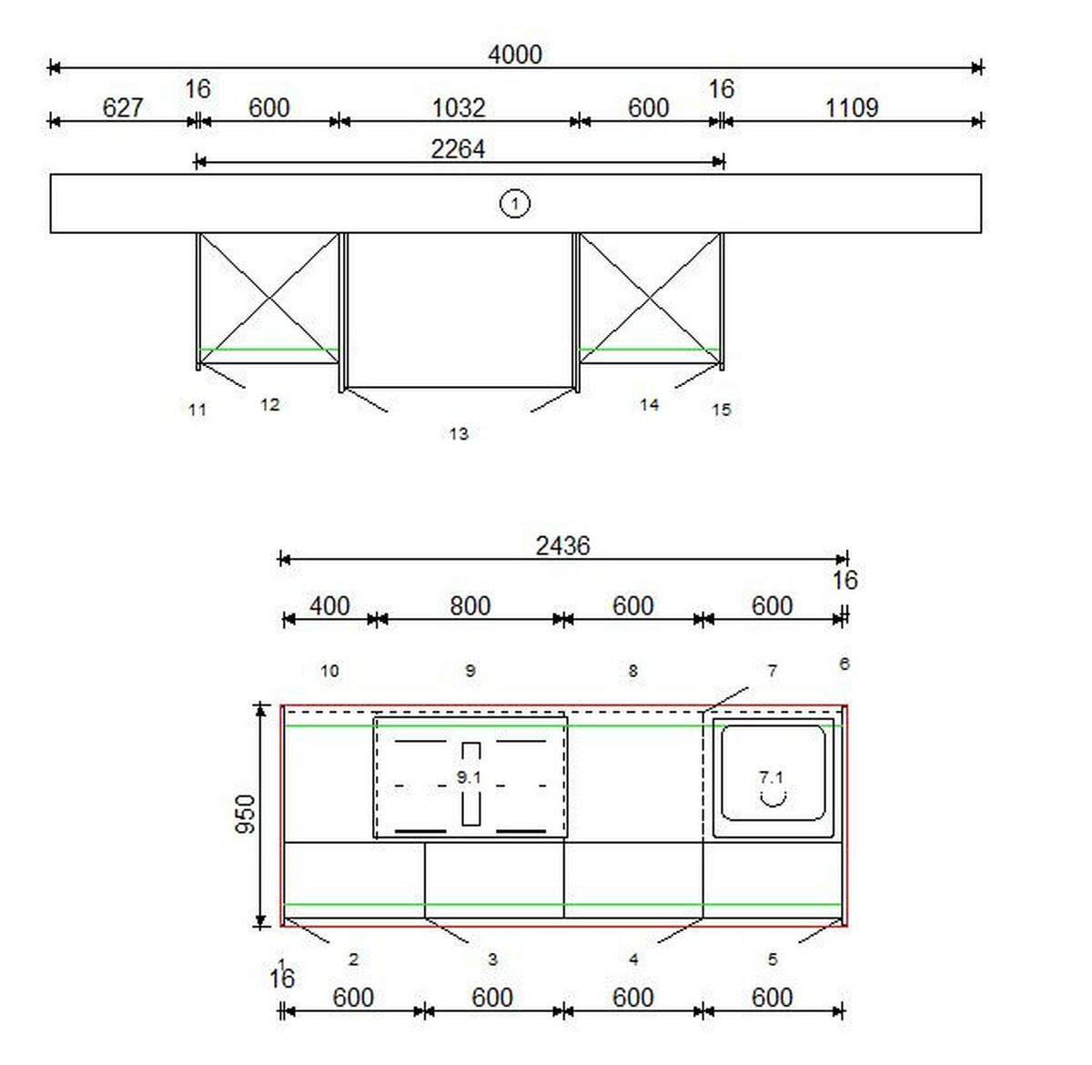 KÜCHENBLOCK VE120 226,4 cm  in Weiß, Eichefarben  - Eichefarben/Beige, Basics, Holzwerkstoff/Metall (226,4cm) - Venda