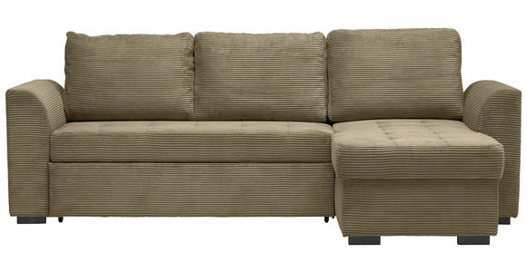 ECKSOFA in Cord Olivgrün  - Schwarz/Olivgrün, Design, Kunststoff/Textil (243/155cm) - Xora