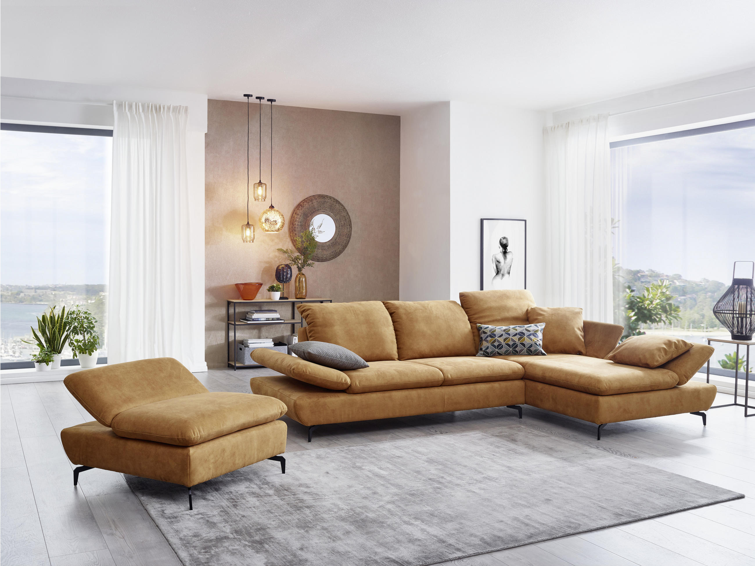 ECKSOFA Dunkelbraun Flachgewebe  - Dunkelbraun/Schwarz, Design, Textil/Metall (315/200cm) - Chilliano