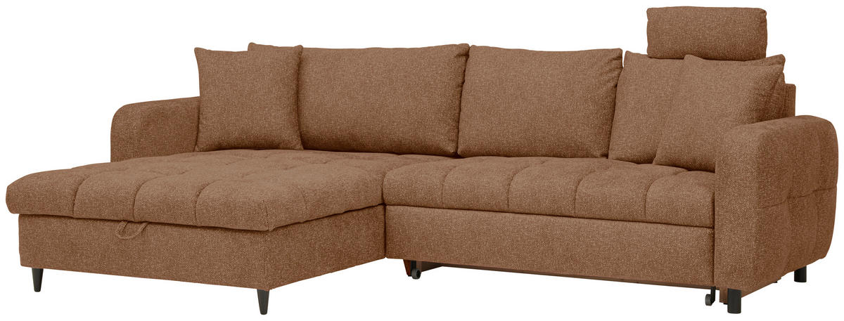 ECKSOFA inkl. Funktionen Braun Velours  - Schwarz/Braun, MODERN, Holz/Textil (282/184cm) - Lomoco