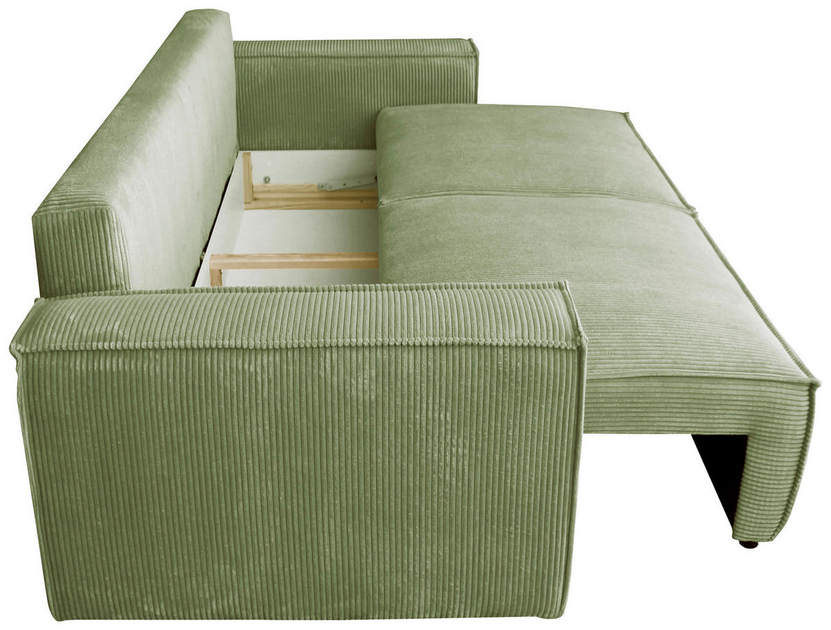 SCHLAFSOFA  mit Liegefunktion, Schlafen auf Sitzhöhe, Rücken echt Cord Salbeigrün  - Salbeigrün/Schwarz, KONVENTIONELL, Kunststoff/Textil (240/89/100cm) - Carryhome