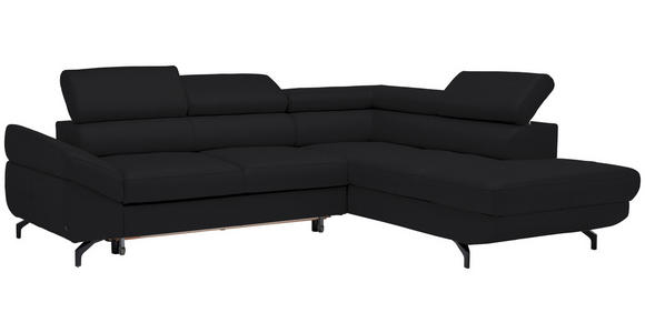 ECKSOFA in Echtleder Schwarz  - Schwarz, Design, Leder/Metall (270/220cm) - Novel