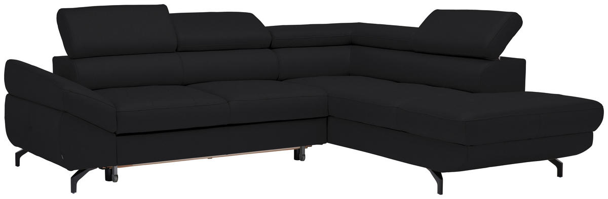 ECKSOFA in Echtleder Schwarz  - Schwarz, Design, Leder/Metall (270/220cm) - Novel