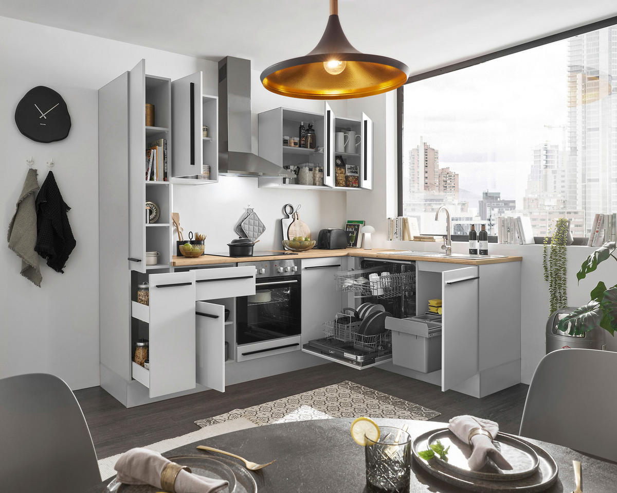 ECKKÜCHE 250/175 cm  in Weiß, Eichefarben  - Eichefarben/Schwarz, Design, Holzwerkstoff/Kunststoff (250/175cm) - MID.YOU