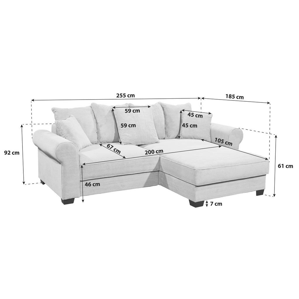 Thumbnail - Hom`in Ecksofa, Creme, Textil, 2-Sitzer, Füllung: Polyester, Ottomane rechts, seitenverkehrt montierbar, L-Form, 255x185...