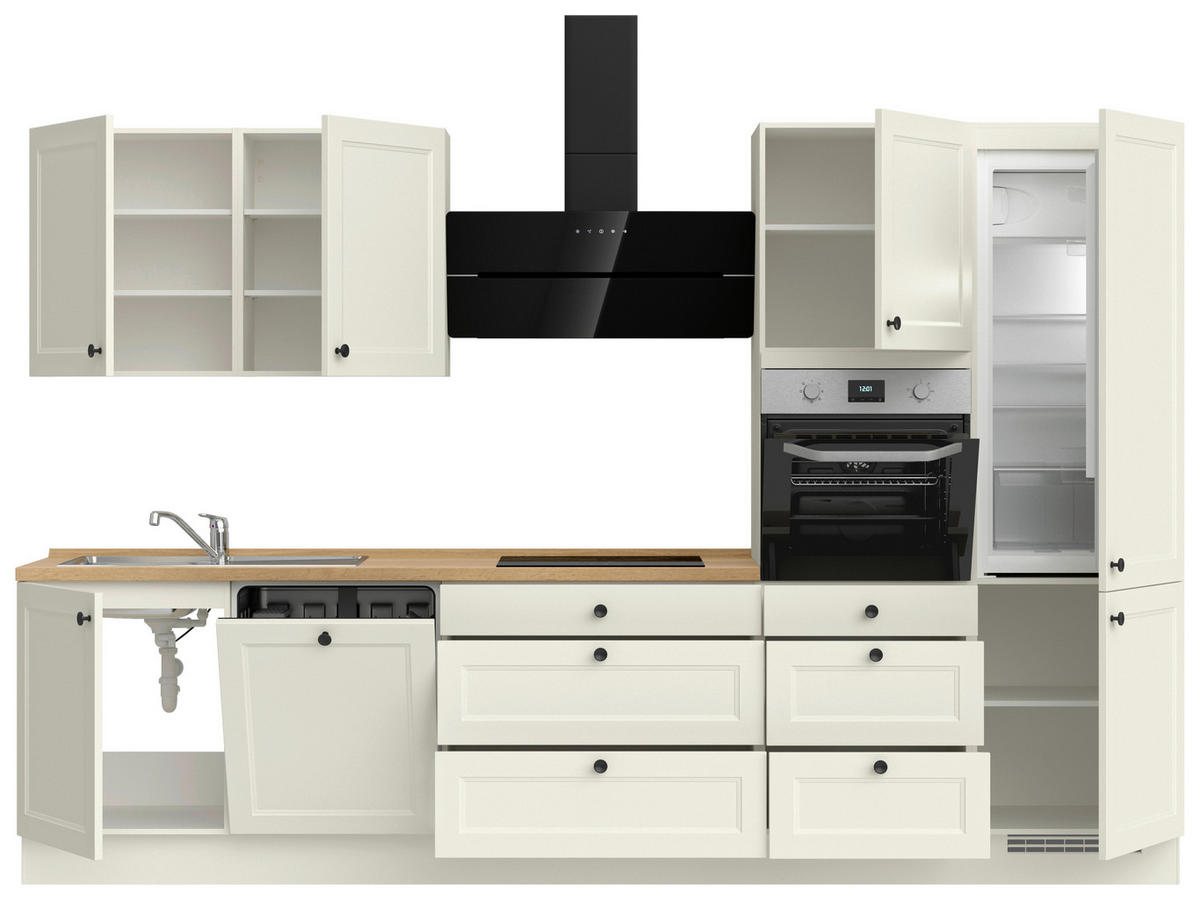 KÜCHENBLOCK Cascada 330 cm  in Weiß, Eichefarben  - Eichefarben/Schwarz, MODERN, Holzwerkstoff/Metall (330cm) - Nobilia