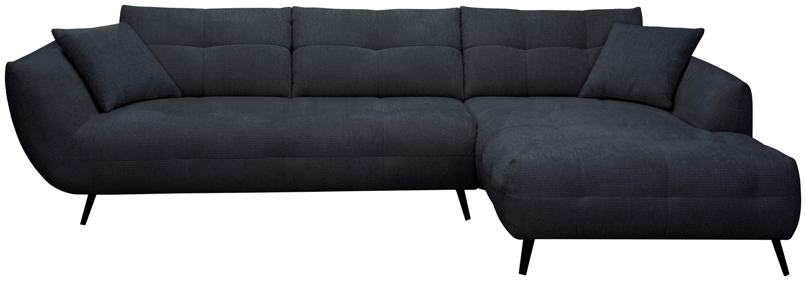 ECKSOFA Dunkelblau Chenille Armlehnenkissen, Rücken echt, Sitztiefenverstellung  - Schwarz/Dunkelblau, KONVENTIONELL, Textil/Metall (320/215cm) - Hom`in