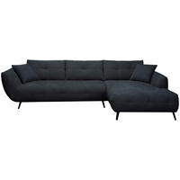ECKSOFA 320/215 cm  in Chenille Dunkelblau Armlehnenkissen, Rücken echt, Sitztiefenverstellung  320/215 cm  - Schwarz/Dunkelblau, KONVENTIONELL, Textil/Metall (320/215cm) - Hom`in