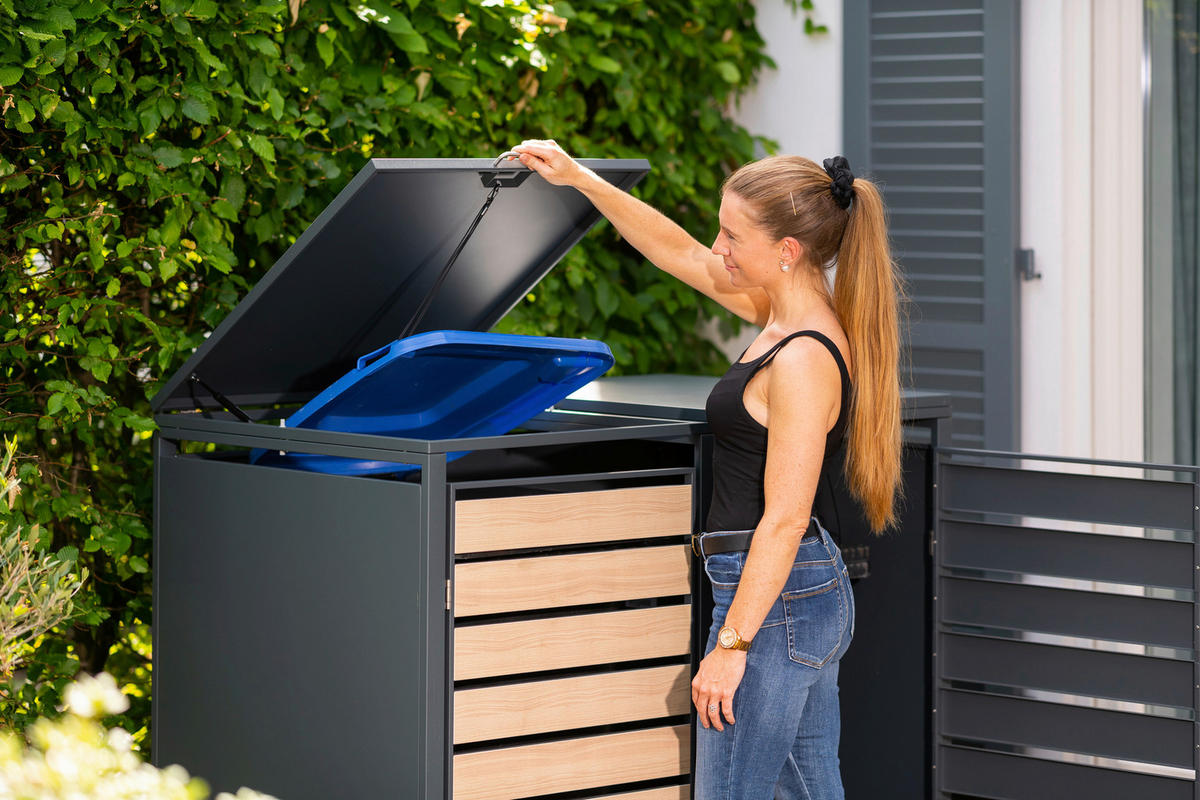 MÜLLTONNENBOX - Anthrazit/Naturfarben, Basics, Metall (80/116/132cm) - Ambia Garden