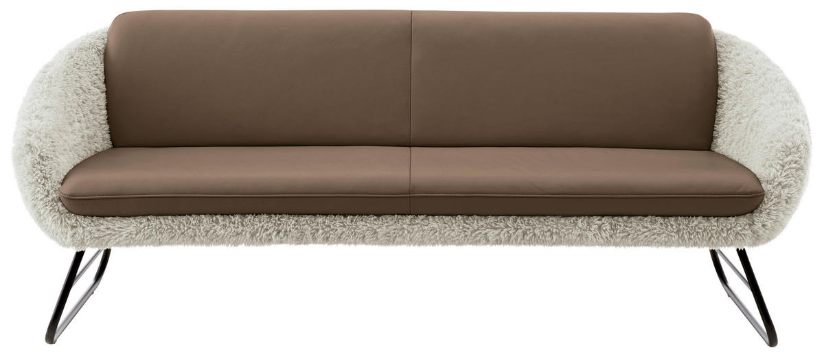 SITZBANK 219/87/78 cm  in Beige, Graubraun  - Beige/Graubraun, Design, Leder/Textil (219/87/78cm) - Koinor