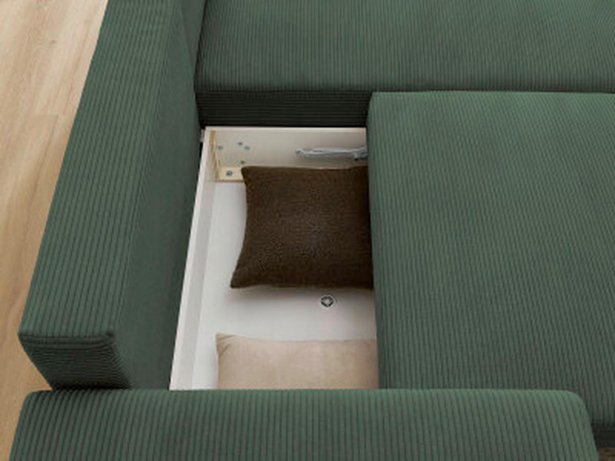 ECKSOFA Ottomane rechts  ATILLA Dunkelgrün Cord  - Dunkelgrün/Schwarz, MODERN, Kunststoff/Textil (244/149cm)