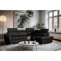 ECKSOFA  in Lederlook Echtleder Schwarz  - Silberfarben/Schwarz, Leder/Holz (262/211cm) - Celina Home