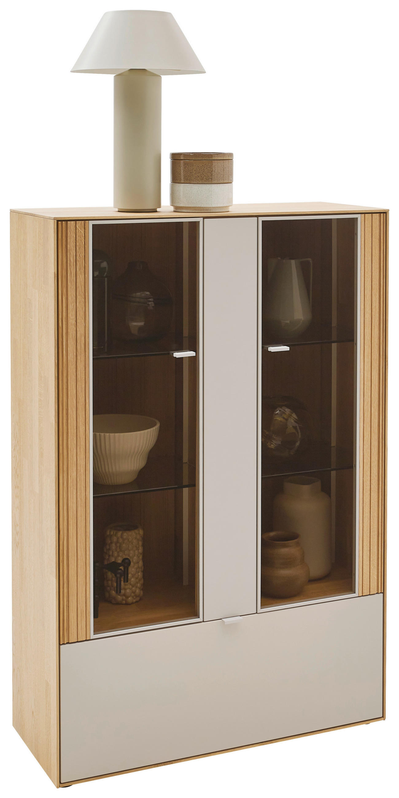 HIGHBOARD Kaschmir, Wildeiche  91,9/138,3/37,1 cm  - Kaschmir/Wildeiche, Design, Glas/Holz (91,9/138,3/37,1cm) - Dieter Knoll