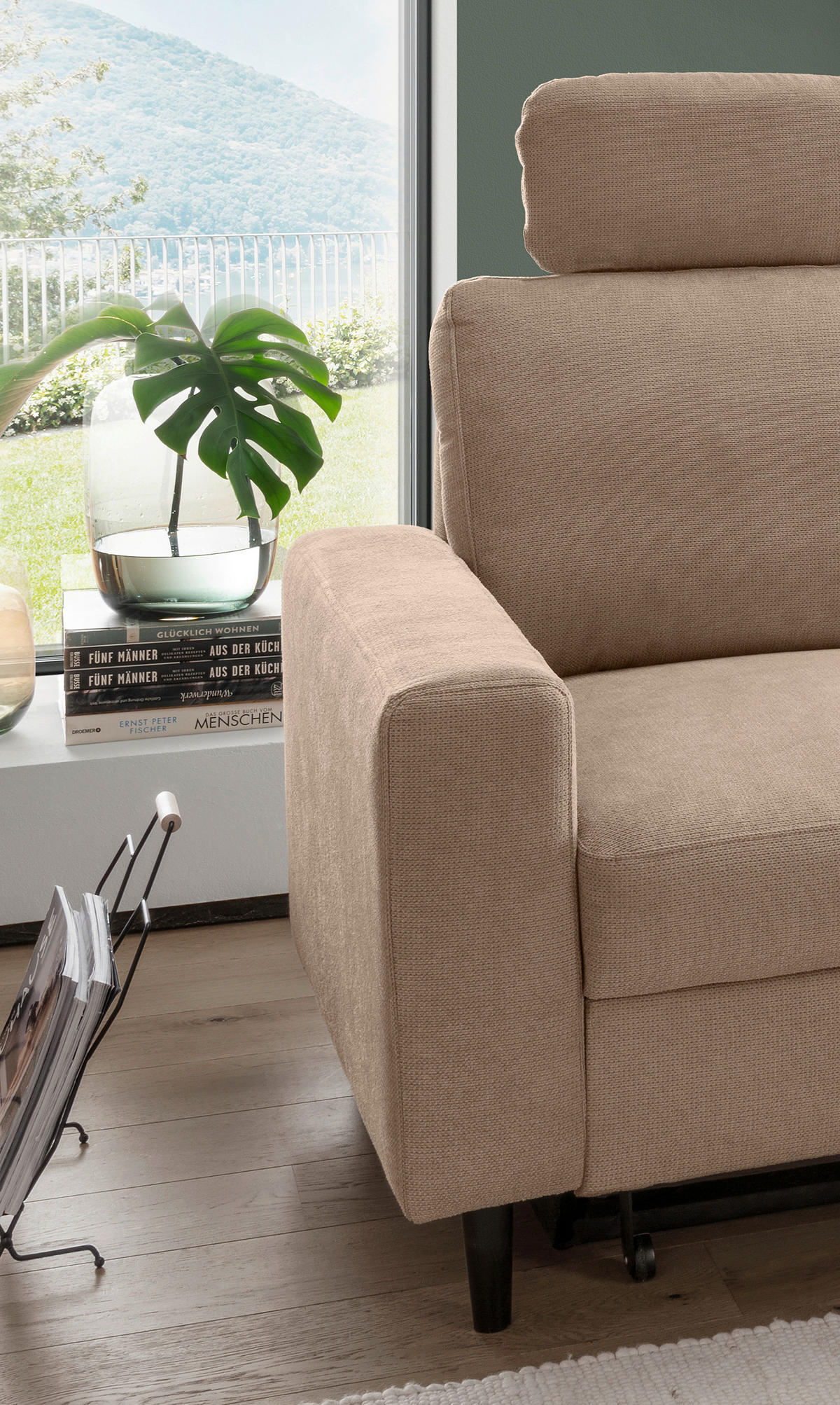 ECKSCHLAFSOFA in Chenille Hellbraun  - Hellbraun/Schwarz, Modern, Holz/Textil (234/147cm) - Livetastic