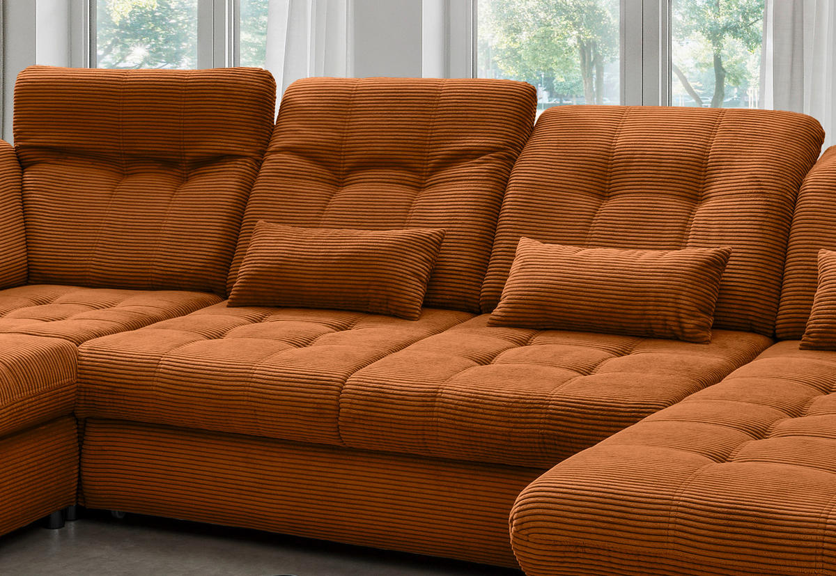 WOHNLANDSCHAFT in Cord Goldfarben  - Goldfarben/Schwarz, MODERN, Textil/Metall (252/387/184cm) - Livetastic