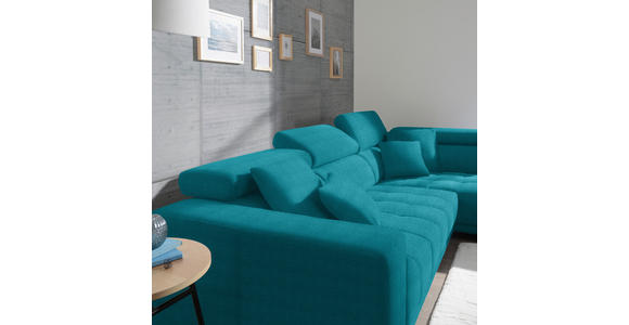 ECKSOFA in Mikrofaser Türkis  - Türkis/Chromfarben, Design, Textil/Metall (301/207cm) - Xora