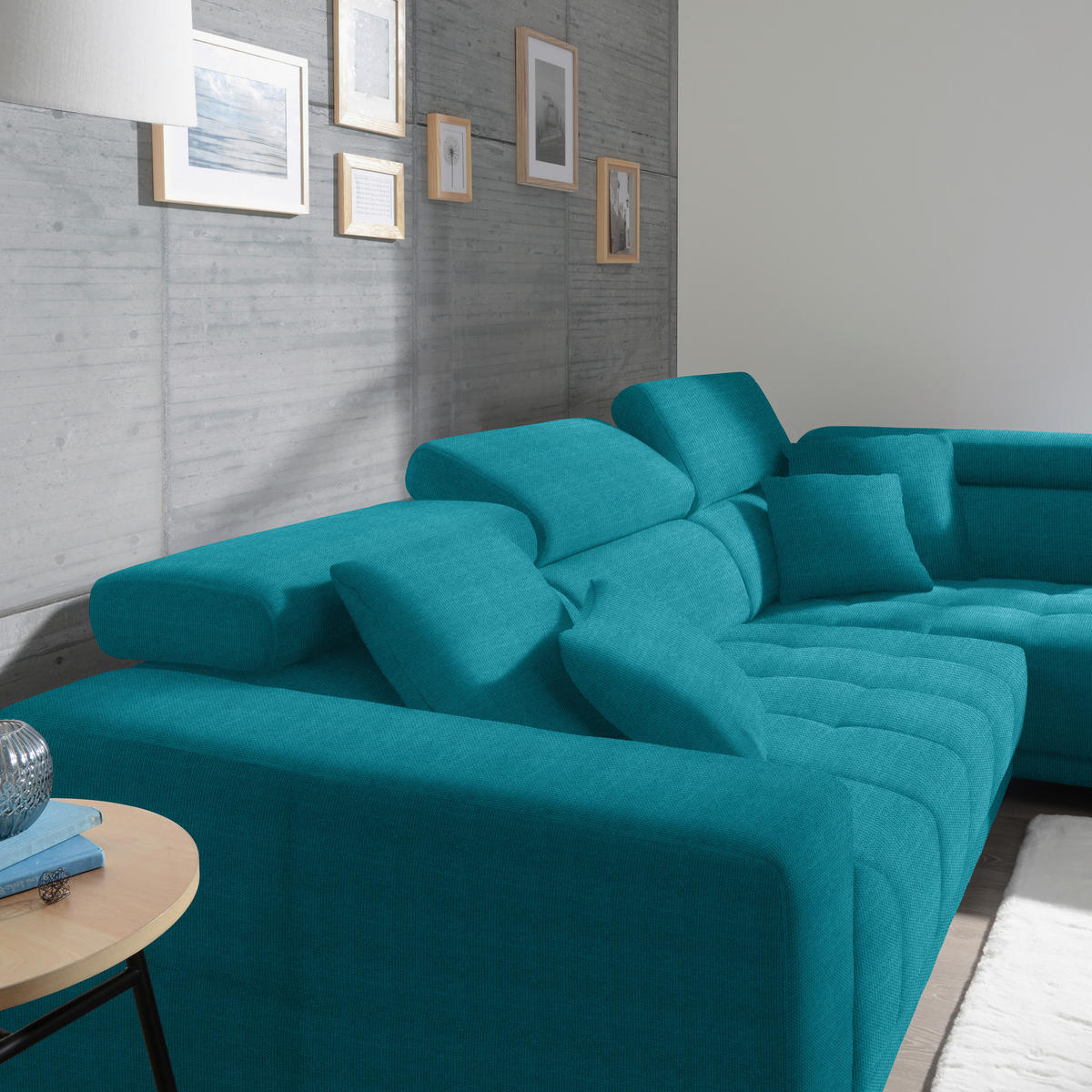 ECKSOFA in Mikrofaser Türkis  - Türkis/Chromfarben, Design, Textil/Metall (301/207cm) - Xora