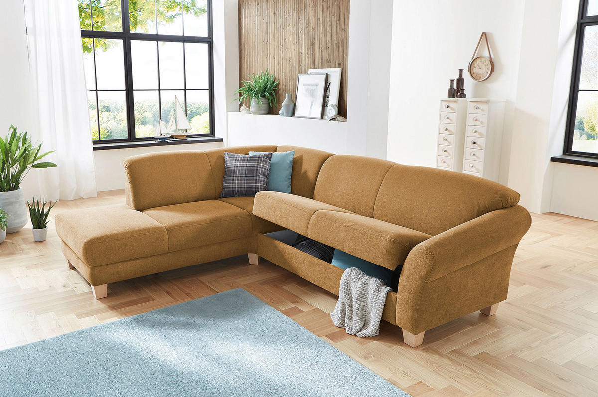 ECKSOFA in Flachgewebe Senfgelb  - Senfgelb/Naturfarben, Konventionell, Holz/Textil (212/257cm) - Sit & More
