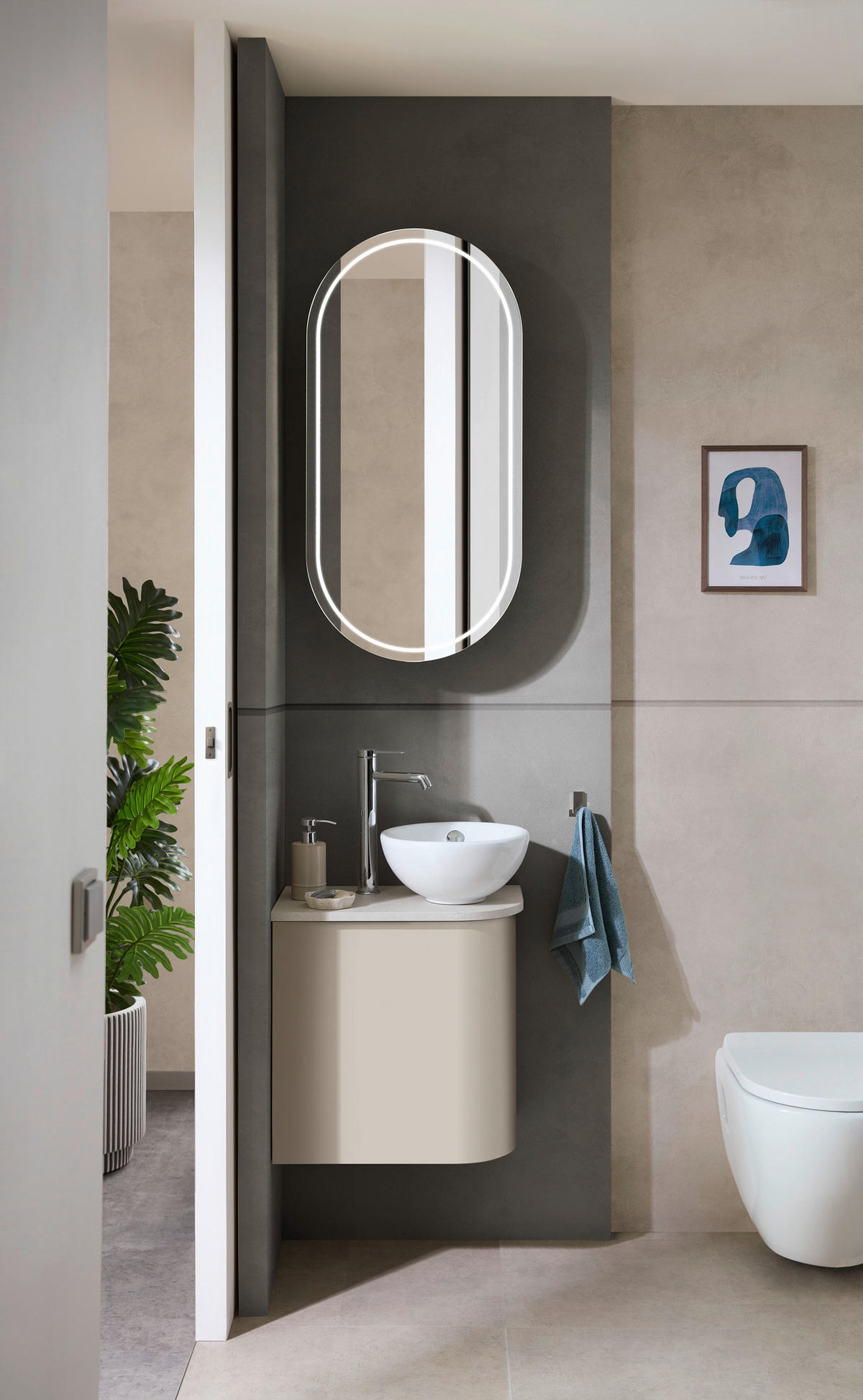 WASCHTISCHKOMBI 50,3 cm  - Kaschmir/Weiß, Natur, Keramik/Holzwerkstoff (50,3cm) - Sadena