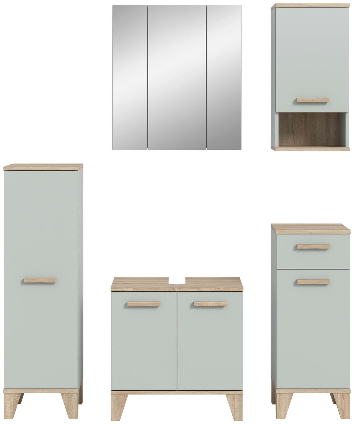 BADEZIMMER 5-teilig 128 cm  - Eiche San Remo/Graugrün, Modern, Holzwerkstoff/Kunststoff (128cm) - MID.YOU