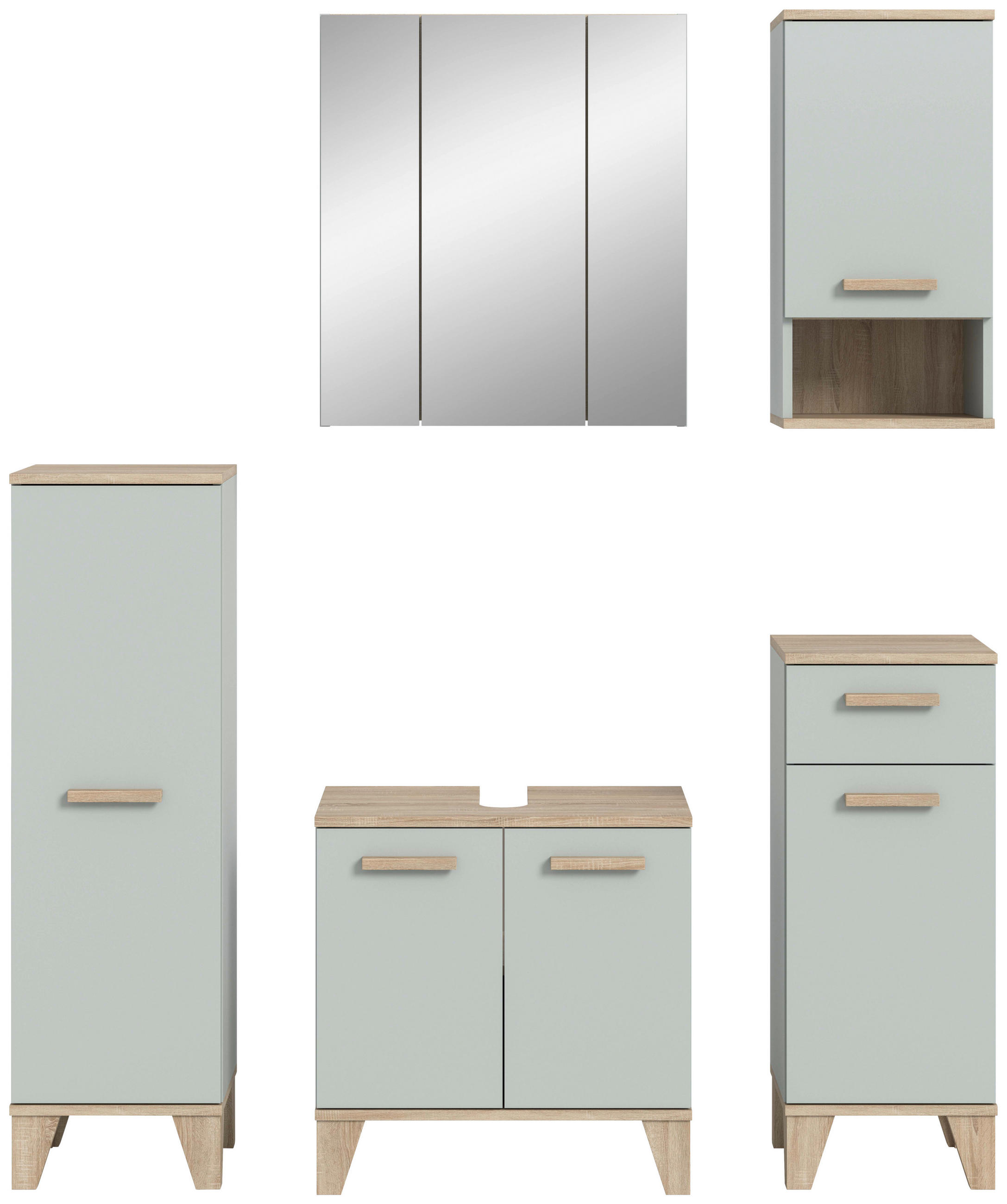 Thumbnail - Mid.you Badezimmer, Eiche, Hellgrün, Kunststoff, 5-teilig, 11 Fächer, 1 Schublade(n) Schubladen, 128x184x34 cm, FSC Mix,...